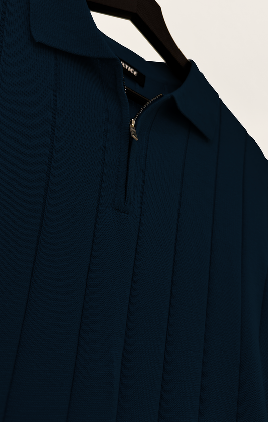 T-SHIRT KNITTED POLO W/ZIP REF.XH-012“NAVY BLUE”قميص بولو محبوك بسحاب