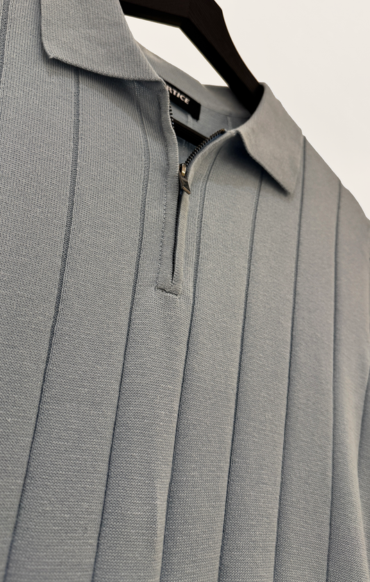 T-SHIRT KNITTED POLO W/ZIP REF.XH-012"LIGHT GREY”قميص بولو محبوك بسحاب