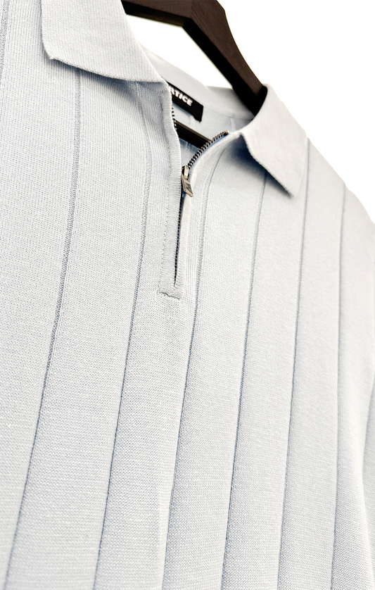 T-SHIRT KNITTED POLO W/ZIP REF.XH-012"WHITE”قميص بولو محبوك بسحاب