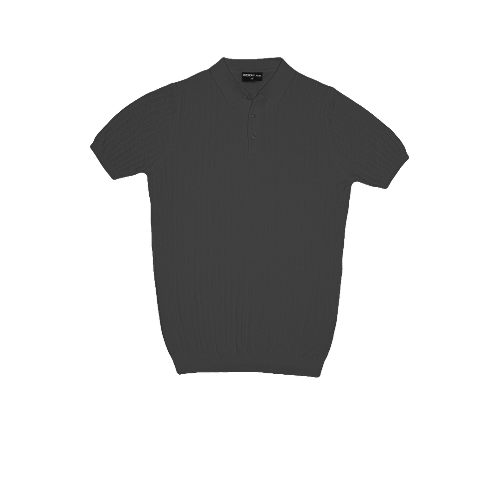 T-SHIRT KNITTED POLO REF.FF-005"DARK GREY" تي شيرت بولو محبوك REF.FF-005"رمادي غامق"