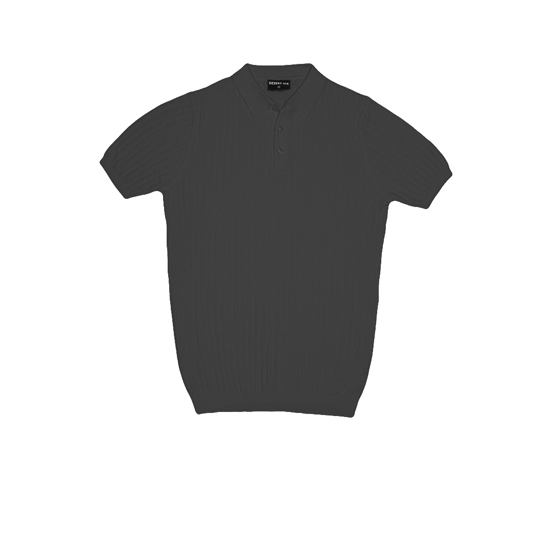T-SHIRT KNITTED POLO REF.FF-005"DARK GREY" تي شيرت بولو محبوك REF.FF-005"رمادي غامق"