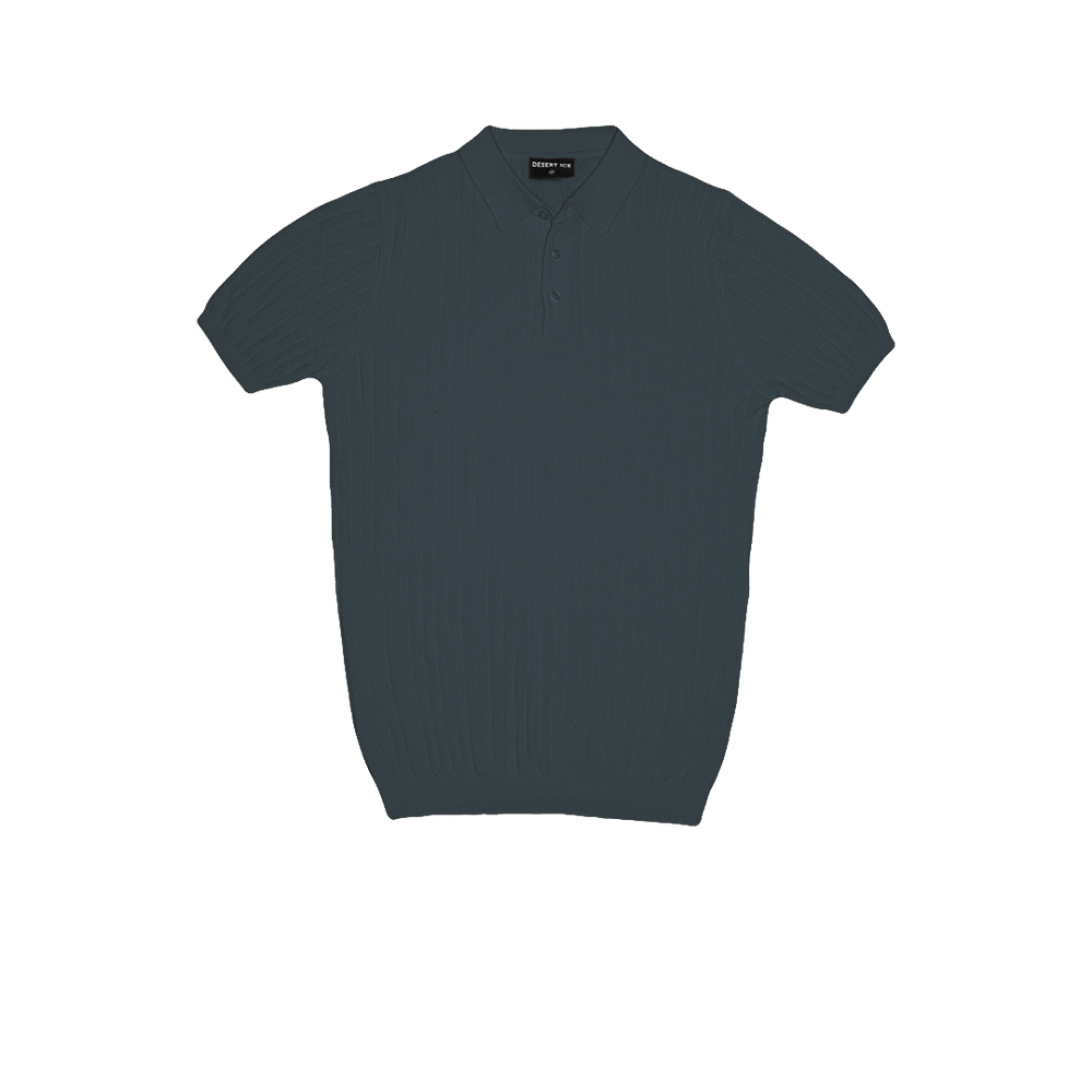 T-SHIRT KNITTED POLO REF.FF-005"BLUE"  تي شيرت بولو محبوك REF.FF-005"أزرق"