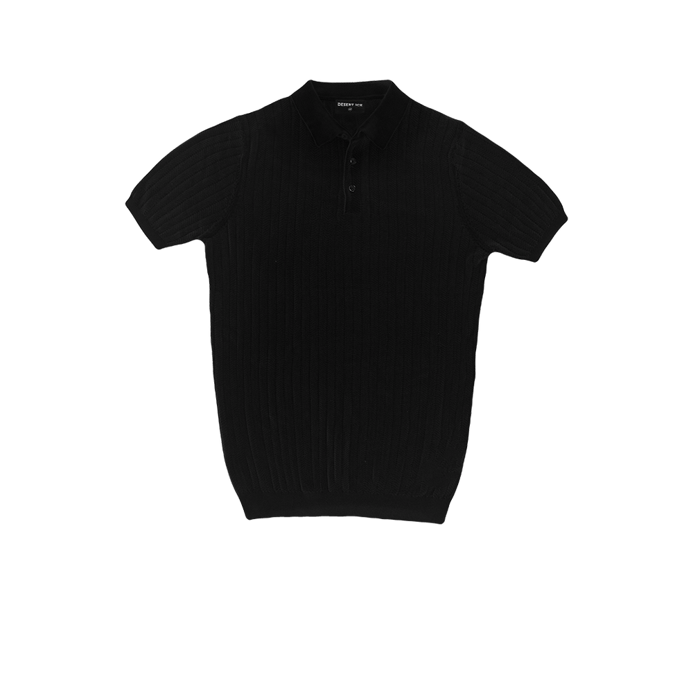 T-SHIRT KNITTED POLO REF.FF-005“BLACK”  تي شيرت بولو محبوك REF.FF-005"أسود"