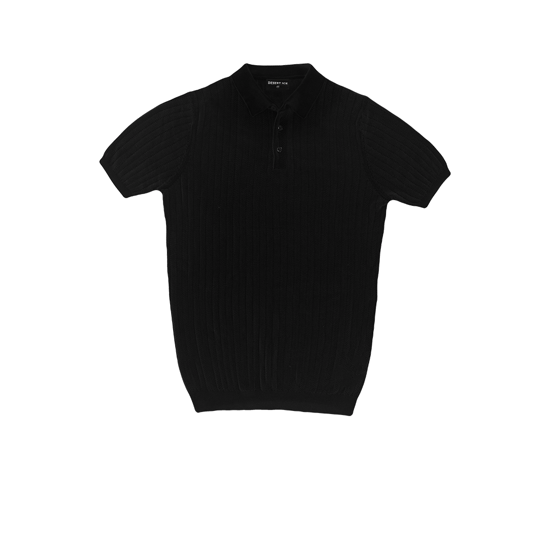 T-SHIRT KNITTED POLO REF.FF-005“BLACK”  تي شيرت بولو محبوك REF.FF-005"أسود"