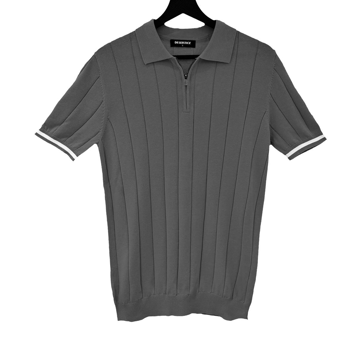 T-SHIRT KNITTED POLO W/ZIP REF.XH-012“DARK GREY”قميص بولو محبوك بسحاب