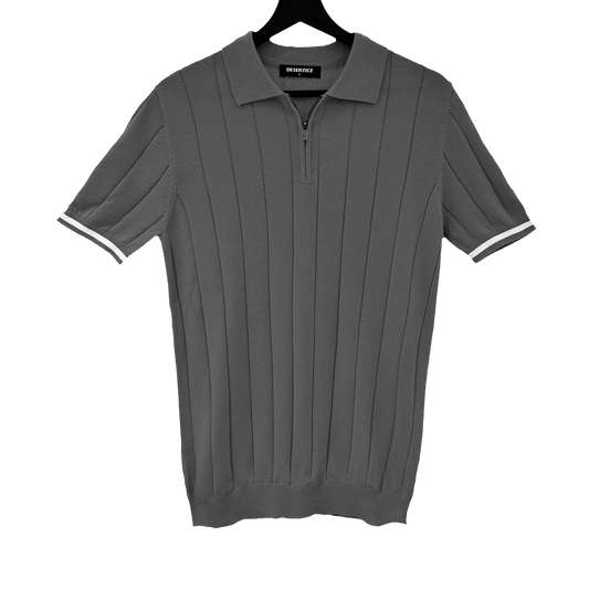 T-SHIRT KNITTED POLO W/ZIP REF.XH-012“DARK GREY”قميص بولو محبوك بسحاب
