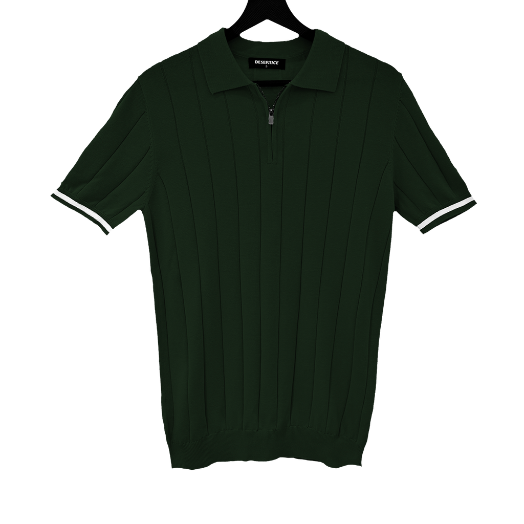 T-SHIRT KNITTED POLO W/ZIP REF.XH-012"GREEN”قميص بولو محبوك بسحاب