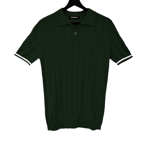 T-SHIRT KNITTED POLO W/ZIP REF.XH-012"GREEN”قميص بولو محبوك بسحاب