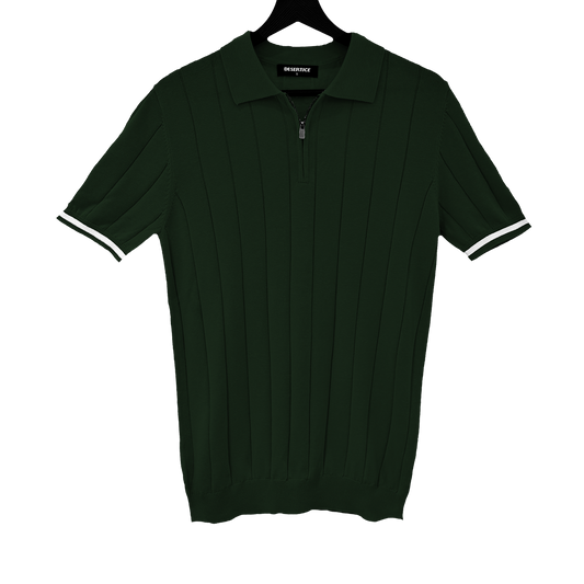 T-SHIRT KNITTED POLO W/ZIP REF.XH-012"GREEN”قميص بولو محبوك بسحاب