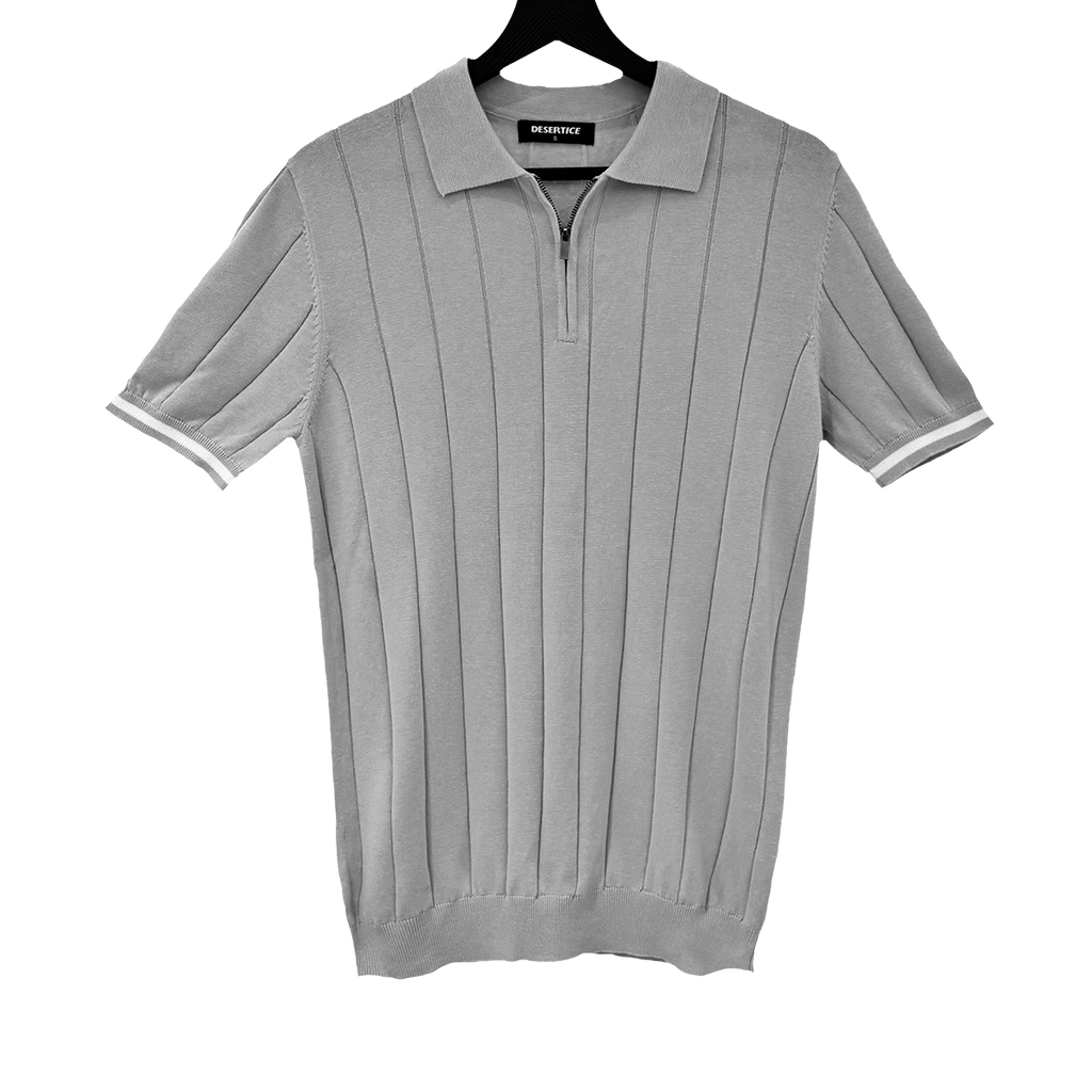 T-SHIRT KNITTED POLO W/ZIP REF.XH-012"LIGHT GREY”قميص بولو محبوك بسحاب
