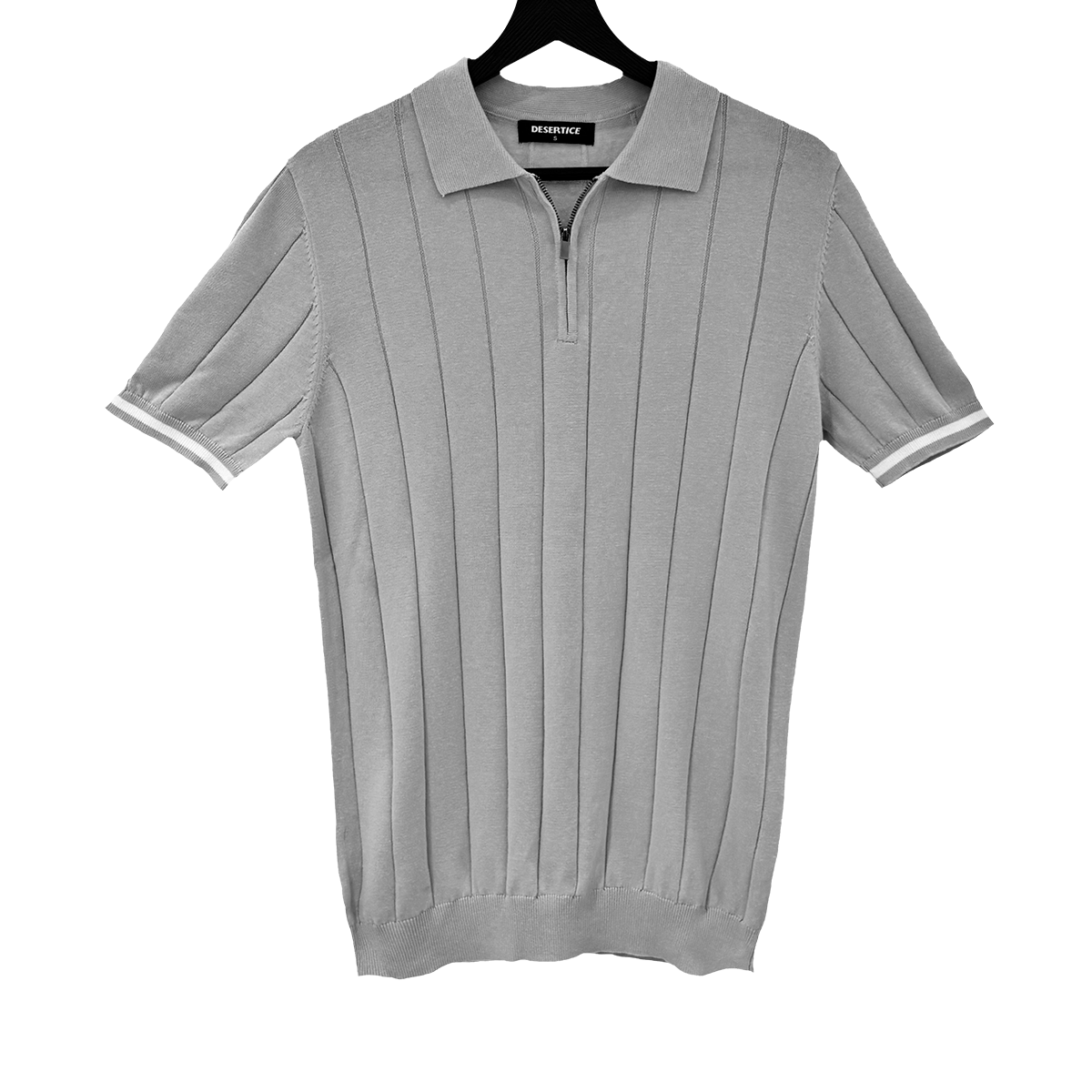 T-SHIRT KNITTED POLO W/ZIP REF.XH-012"LIGHT GREY”قميص بولو محبوك بسحاب