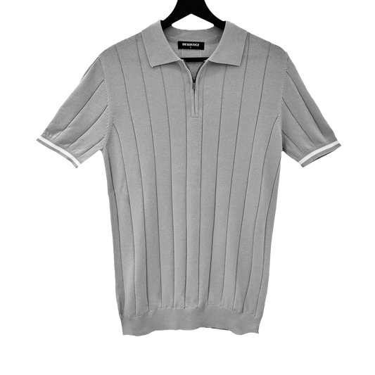 T-SHIRT KNITTED POLO W/ZIP REF.XH-012"LIGHT GREY”قميص بولو محبوك بسحاب