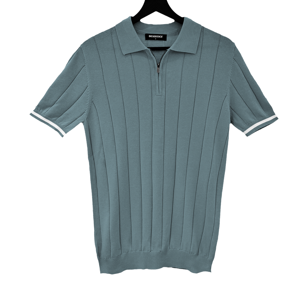 T-SHIRT KNITTED POLO W/ZIP REF.XH-012"LIGHT BLUE”قميص بولو محبوك بسحاب