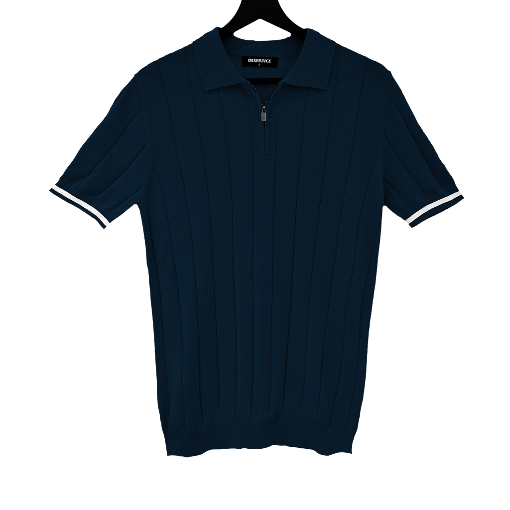 T-SHIRT KNITTED POLO W/ZIP REF.XH-012“NAVY BLUE”قميص بولو محبوك بسحاب