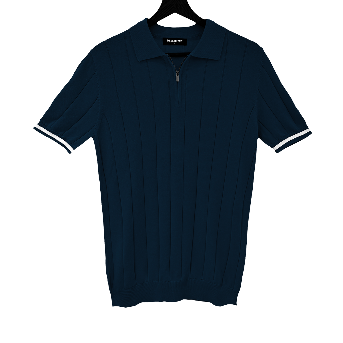 T-SHIRT KNITTED POLO W/ZIP REF.XH-012“NAVY BLUE”قميص بولو محبوك بسحاب