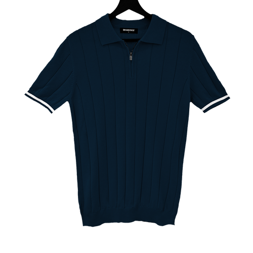 T-SHIRT KNITTED POLO W/ZIP REF.XH-012“NAVY BLUE”قميص بولو محبوك بسحاب