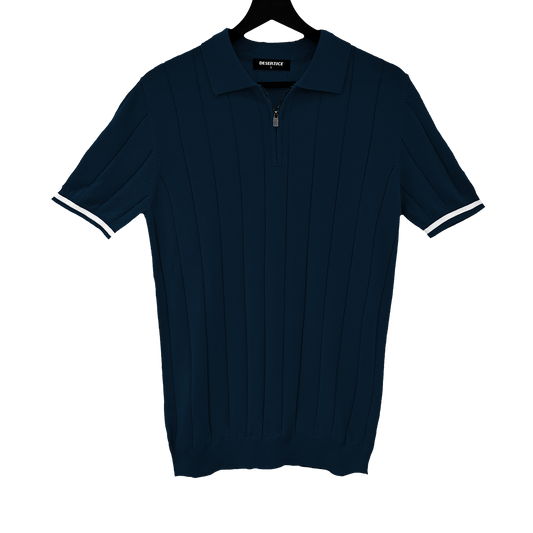 T-SHIRT KNITTED POLO W/ZIP REF.XH-012“NAVY BLUE”قميص بولو محبوك بسحاب