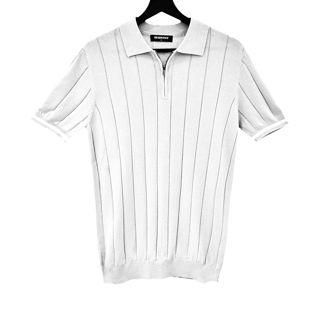 T-SHIRT KNITTED POLO W/ZIP REF.XH-012"WHITE”قميص بولو محبوك بسحاب