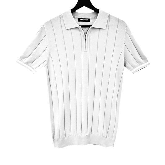 T-SHIRT KNITTED POLO W/ZIP REF.XH-012"WHITE”قميص بولو محبوك بسحاب